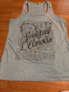 Maurice’s Sequin Heart Graphic Tank Top - Light Blue size 2 x